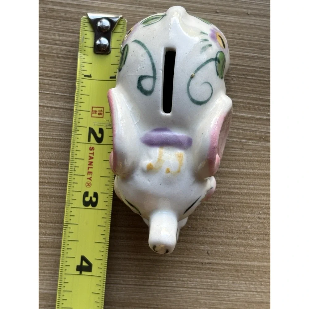 Vintage Whimsical Mini Elephant Nursery Piggy Bank Kitschy Ceramic Hand Painted
